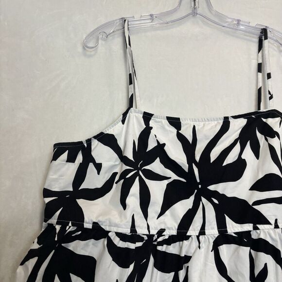 Free Assembly Women's Spaghetti Strap White Black Floral Peplum Tank Top XXXL - Picture 2 of 13